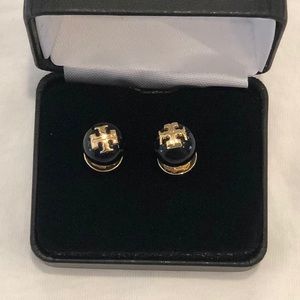 Blue Stone Tory Burch Logo Stud Earrings